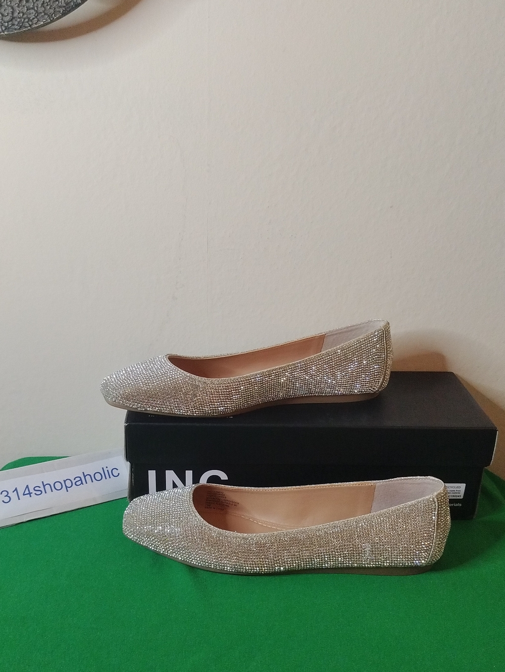Womens Square-Toe Ballet Flats With Rhinestones